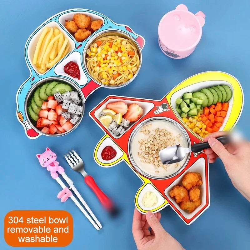 1PCS Children Airplane Dinner Plate 304 Stainless Steel Children Dishes Fruit Salad Tableware Kids Divided Plates Kitchen Stuff