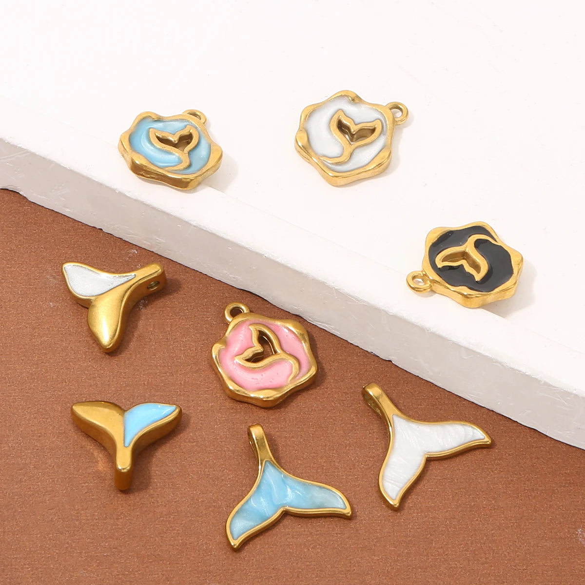 5pcs Stainless Steel Enamel Mermaid Tail Charms Gold-plated for DIY Necklaces Bracelet Earring Jewelry Making Supplies Wholesale