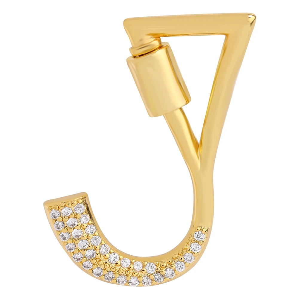 Juya 18K Gold Plated 26 Alphabet Letters Pendant Fasteners Bolt Carabiner Clasps For DIY Women Mesh Chains Name Jewelry Making