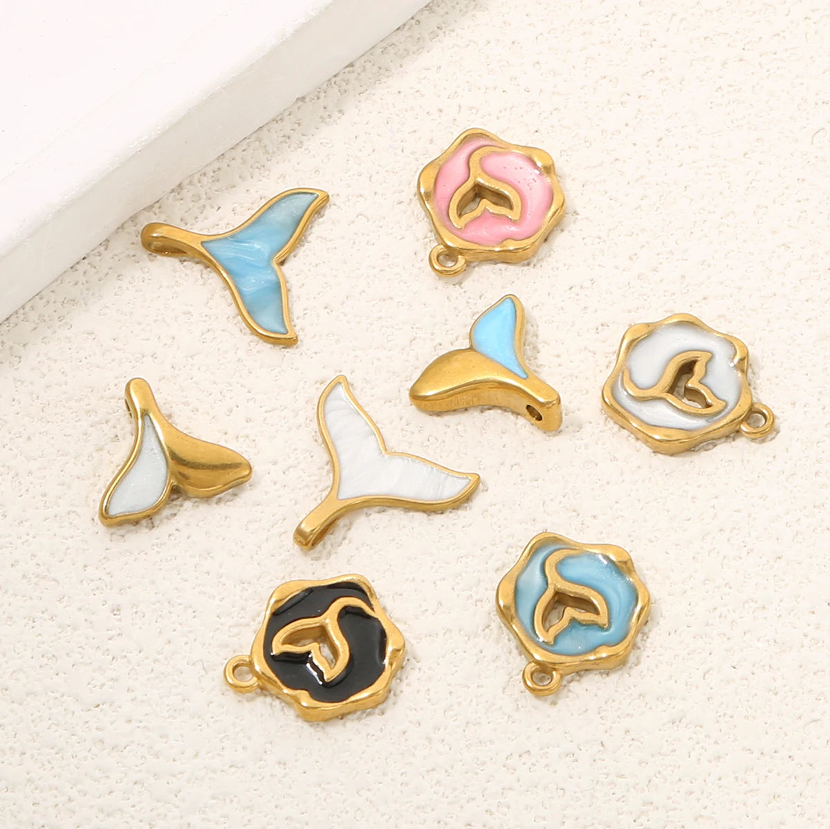 5pcs Stainless Steel Enamel Mermaid Tail Charms Gold-plated for DIY Necklaces Bracelet Earring Jewelry Making Supplies Wholesale