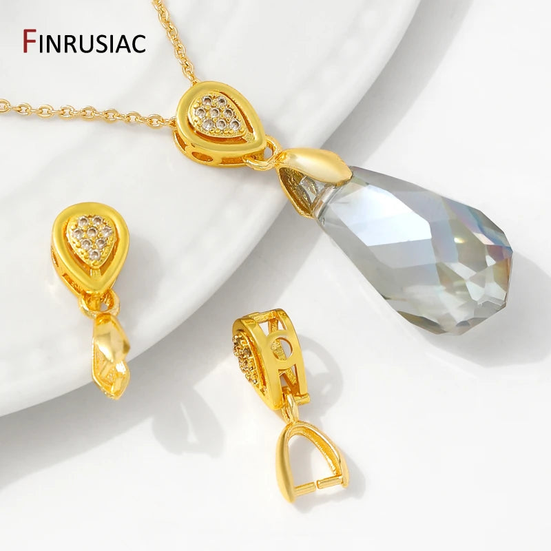 18K Gold Plated Brass With Zircon Jewellery Bail Clasps For Necklace Making,Pendant Pinch bail For DIY Jewelry Making Supplies