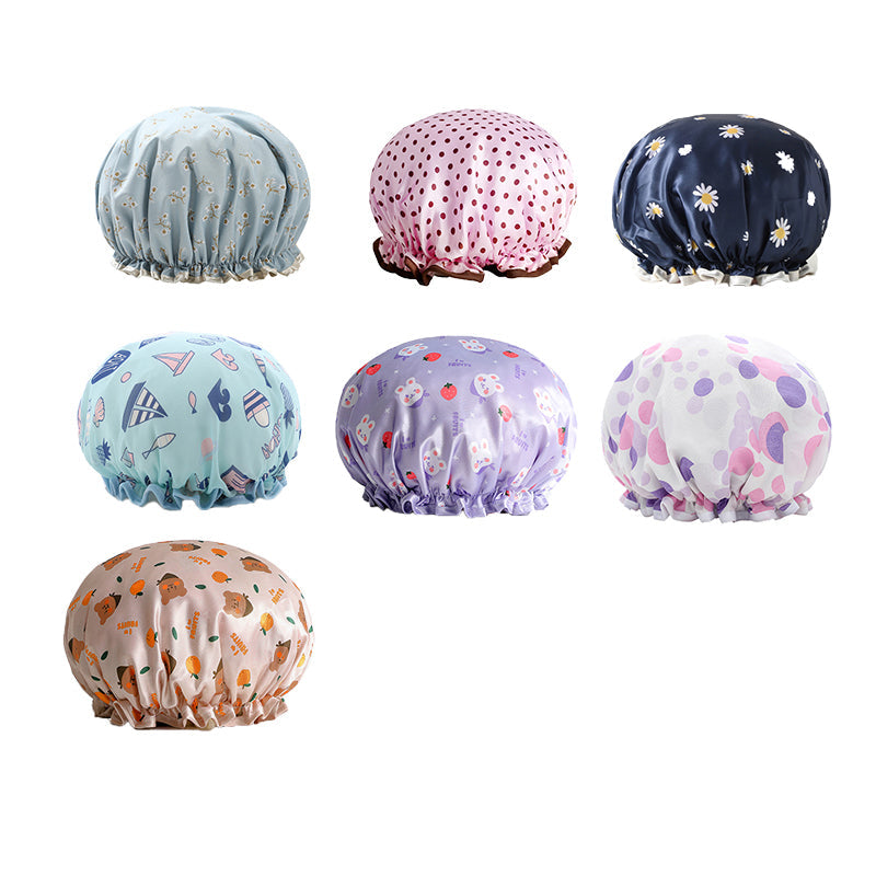 Double Layer Lux Shower Cap Bath Hat Hair Care Women Sleep Waterproof Reusable