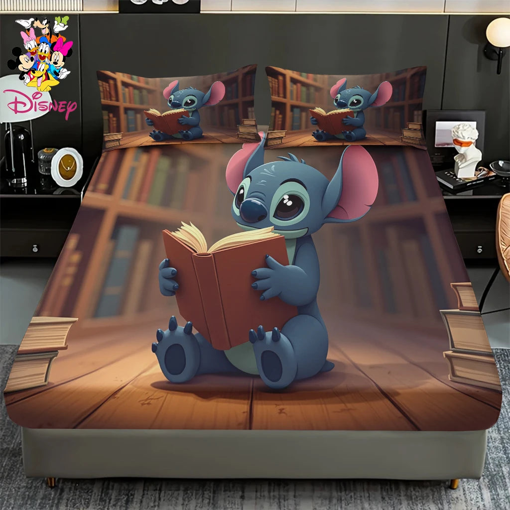 2/3pcs Disney Stitch Chef Fitted Sheet Set 100% Polyester Skin-Friendly & Breathable Bedding Comfortable Cute Soft