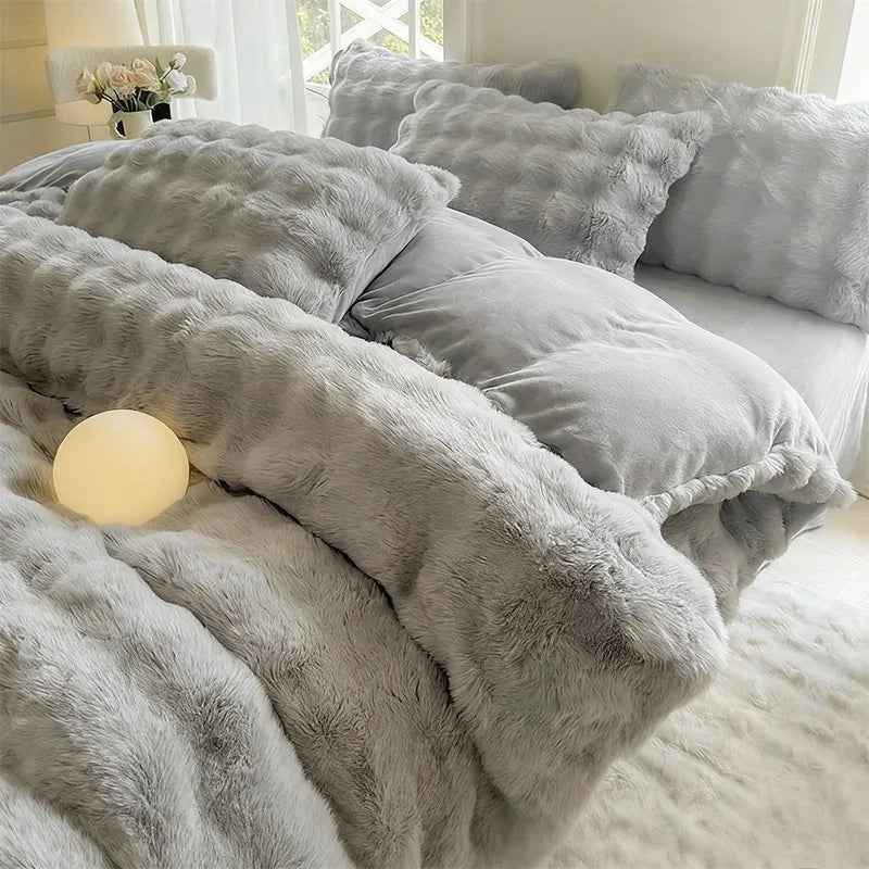 New Rabbit Fur Thickened Milk Velvet Duvet Cover Set Machine Washable Soft SkinFriendly Warm Bed Sheet for Home and Hotel 침구 풀세트