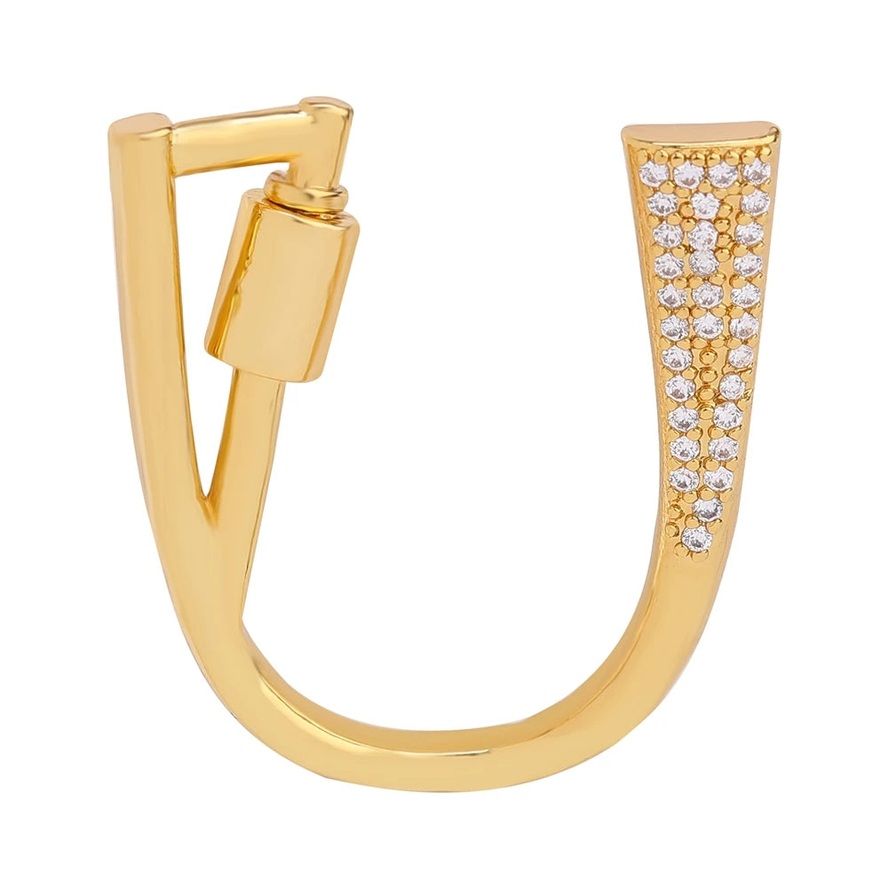 Juya 18K Gold Plated 26 Alphabet Letters Pendant Fasteners Bolt Carabiner Clasps For DIY Women Mesh Chains Name Jewelry Making