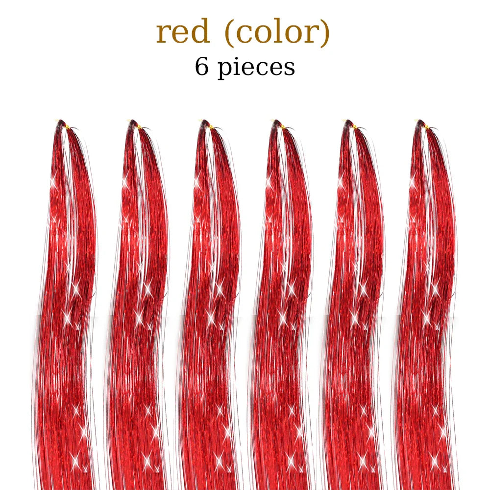 48 Inch Synthetic Hair Tinsel Kit 12 Colors Sparkling Extensions