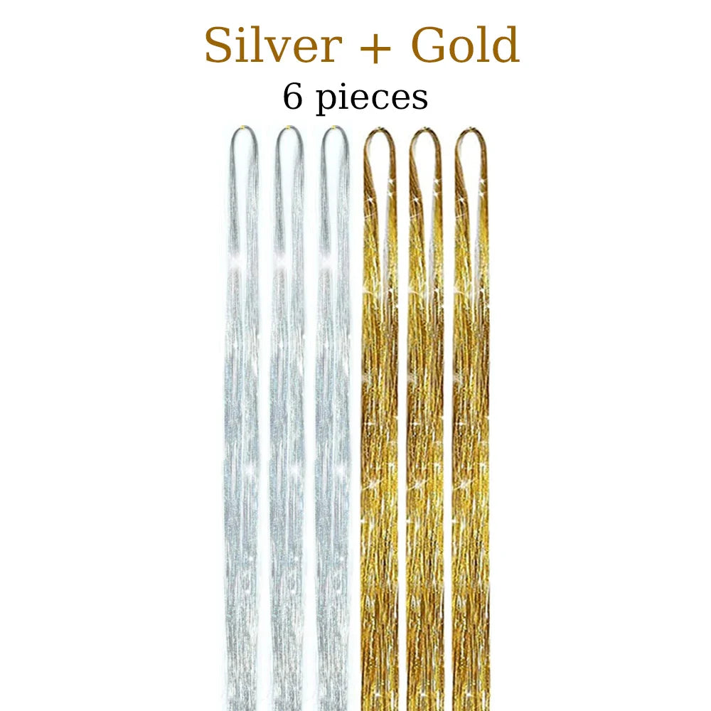48 Inch Synthetic Hair Tinsel Kit 12 Colors Sparkling Extensions
