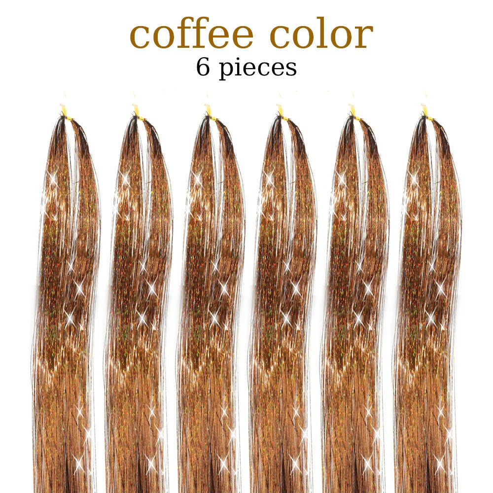 48 Inch Synthetic Hair Tinsel Kit 12 Colors Sparkling Extensions