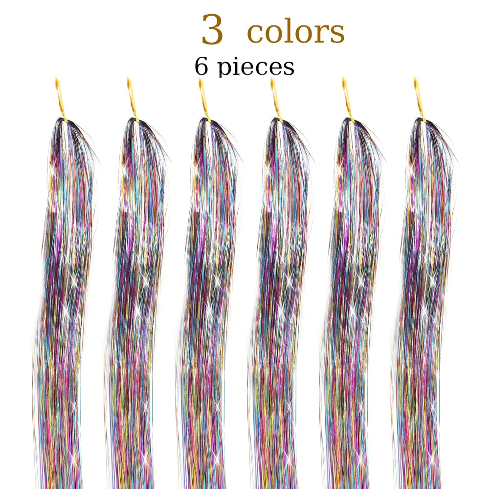 48 Inch Synthetic Hair Tinsel Kit 12 Colors Sparkling Extensions