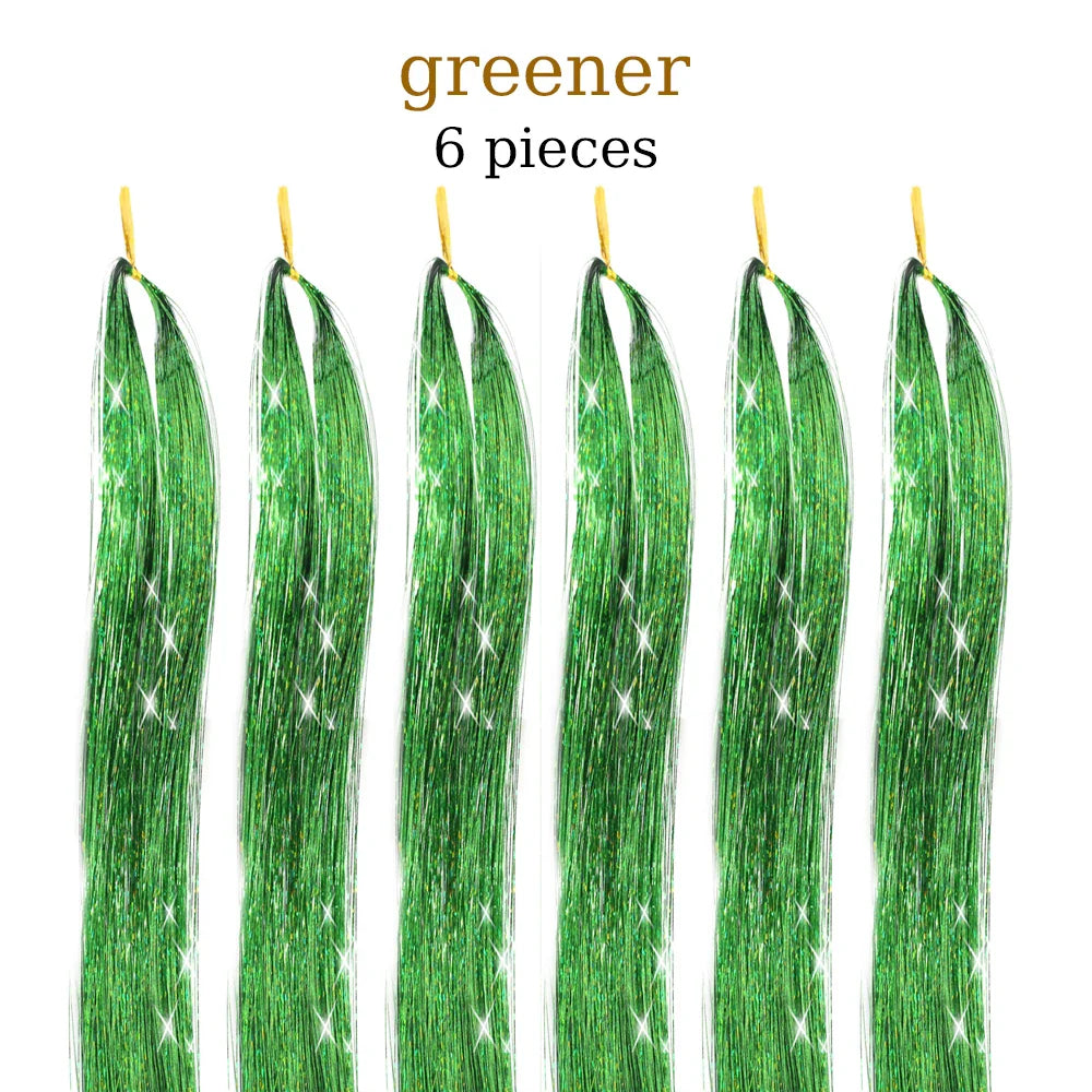 48 Inch Synthetic Hair Tinsel Kit 12 Colors Sparkling Extensions