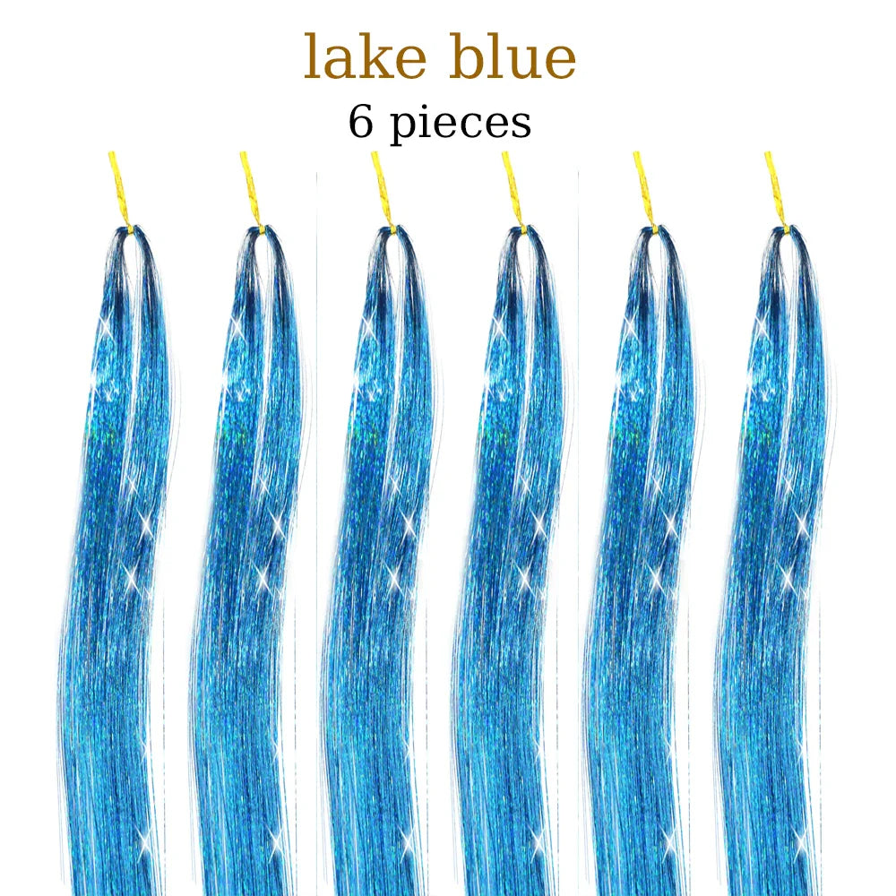 48 Inch Synthetic Hair Tinsel Kit 12 Colors Sparkling Extensions