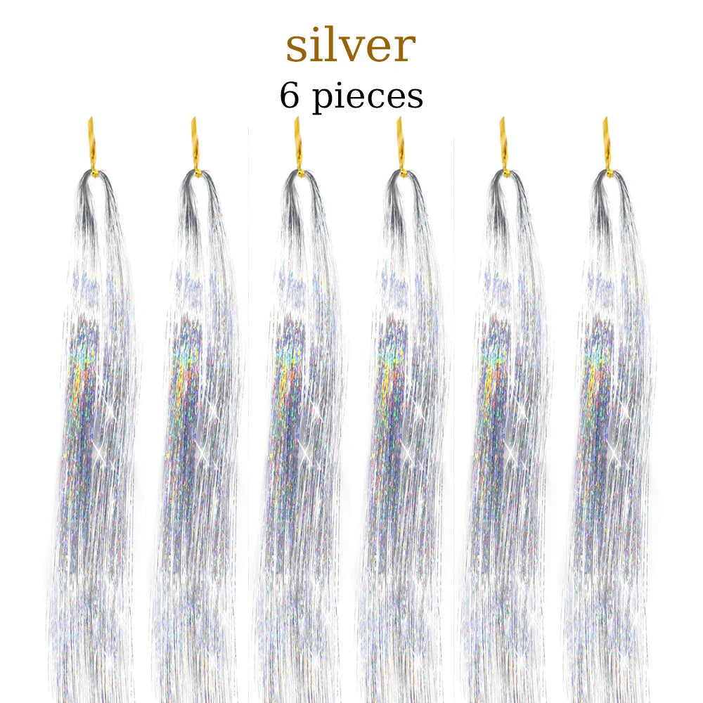 48 Inch Synthetic Hair Tinsel Kit 12 Colors Sparkling Extensions