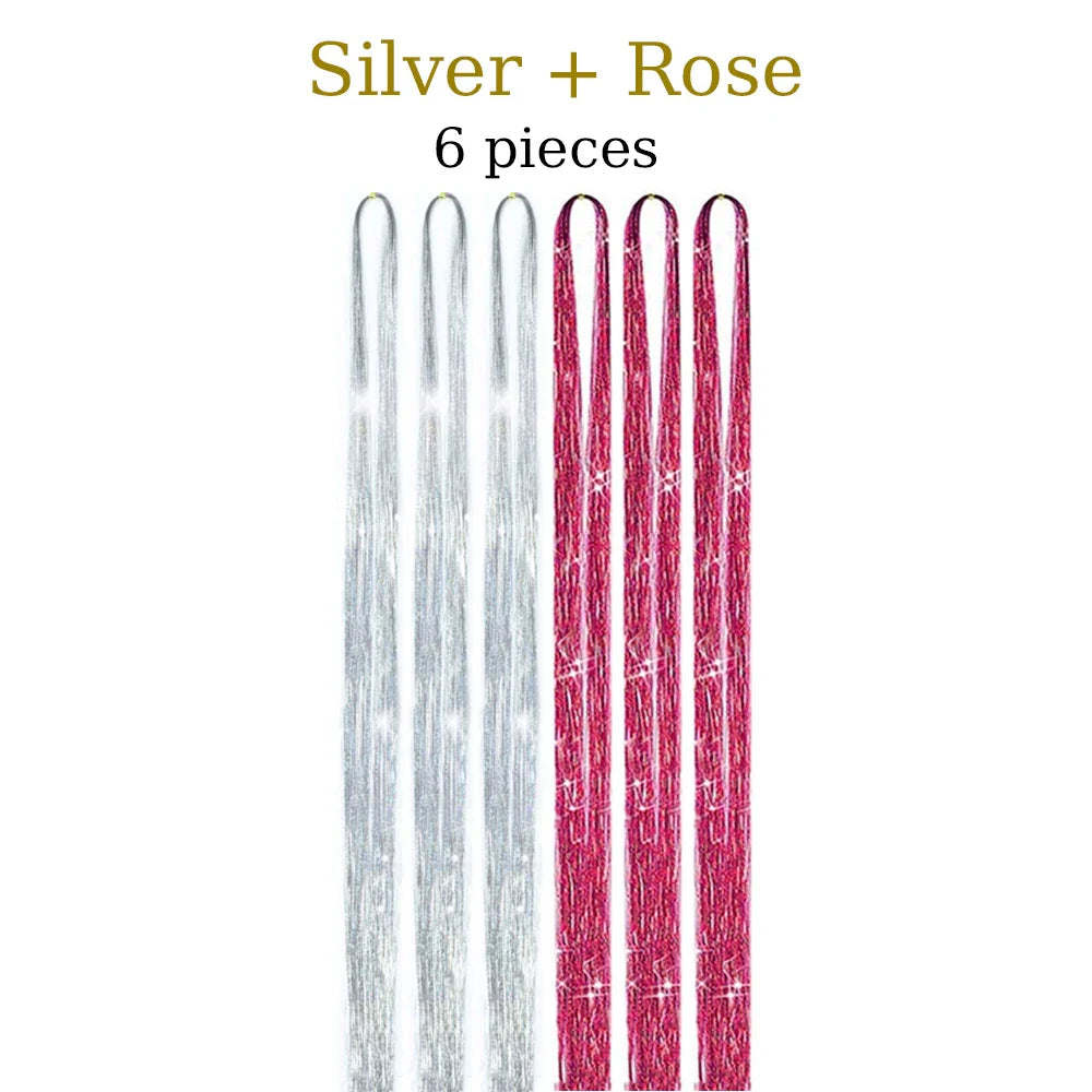 48 Inch Synthetic Hair Tinsel Kit 12 Colors Sparkling Extensions