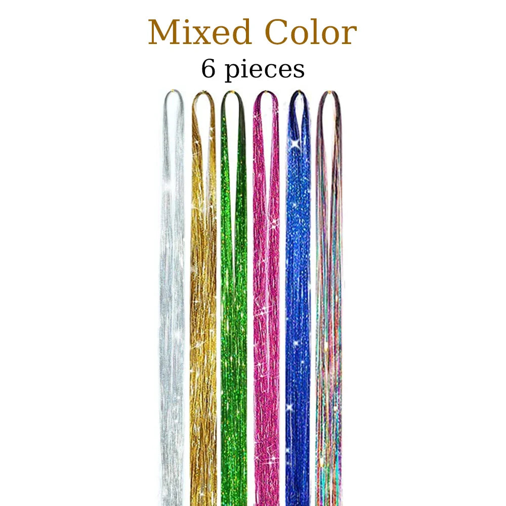 48 Inch Synthetic Hair Tinsel Kit 12 Colors Sparkling Extensions