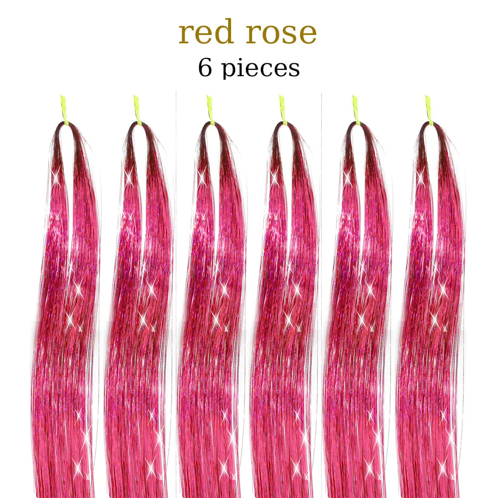 48 Inch Synthetic Hair Tinsel Kit 12 Colors Sparkling Extensions