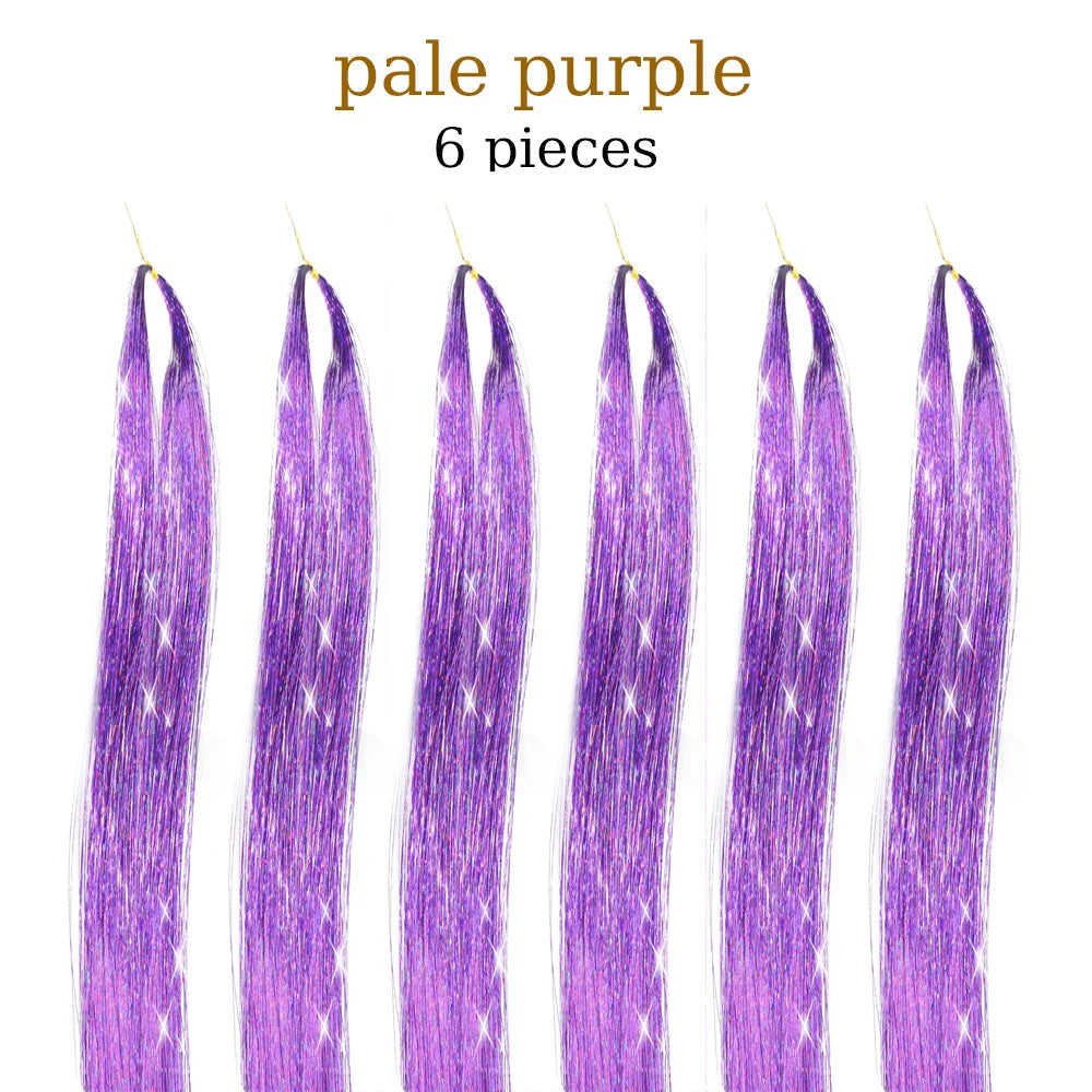 48 Inch Synthetic Hair Tinsel Kit 12 Colors Sparkling Extensions