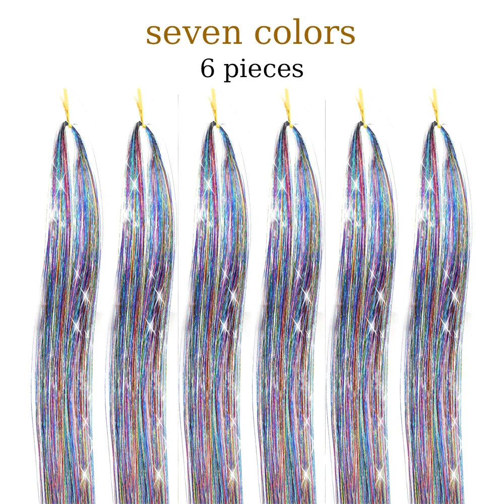 48 Inch Synthetic Hair Tinsel Kit 12 Colors Sparkling Extensions