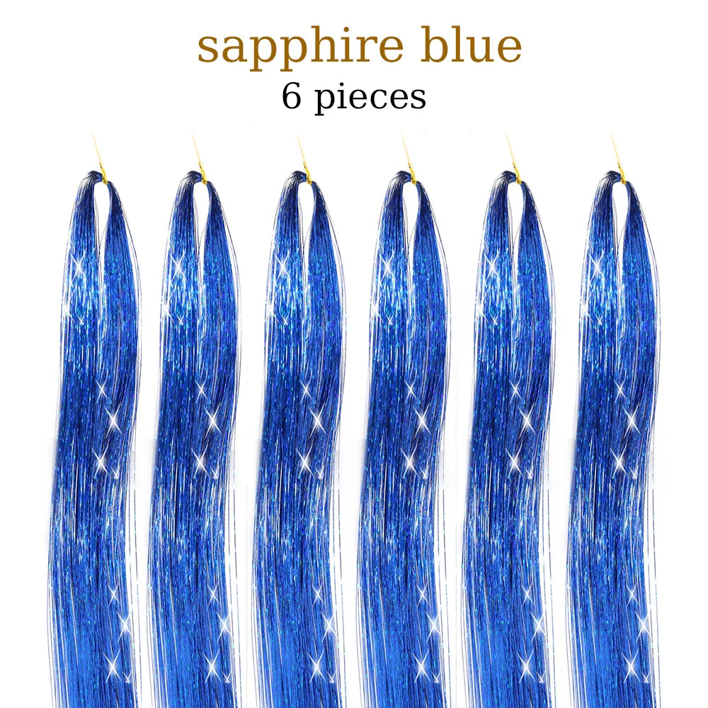 48 Inch Synthetic Hair Tinsel Kit 12 Colors Sparkling Extensions