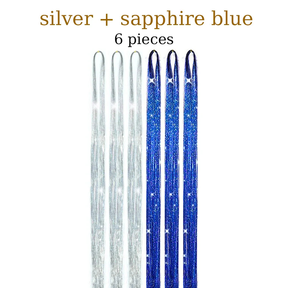 48 Inch Synthetic Hair Tinsel Kit 12 Colors Sparkling Extensions