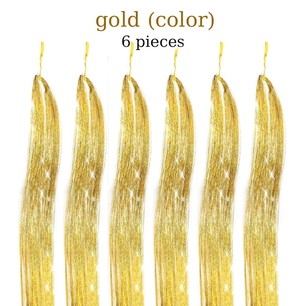 48 Inch Synthetic Hair Tinsel Kit 12 Colors Sparkling Extensions