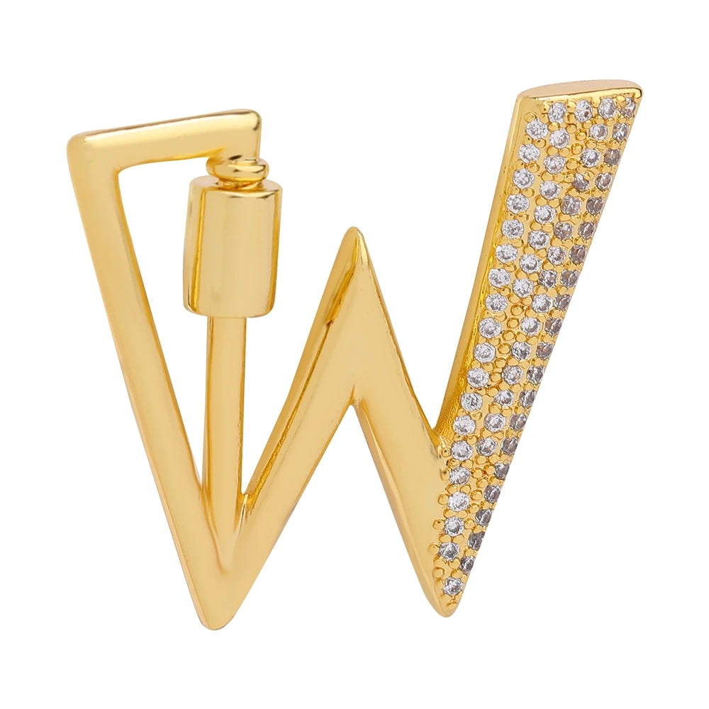 Juya 18K Gold Plated 26 Alphabet Letters Pendant Fasteners Bolt Carabiner Clasps For DIY Women Mesh Chains Name Jewelry Making