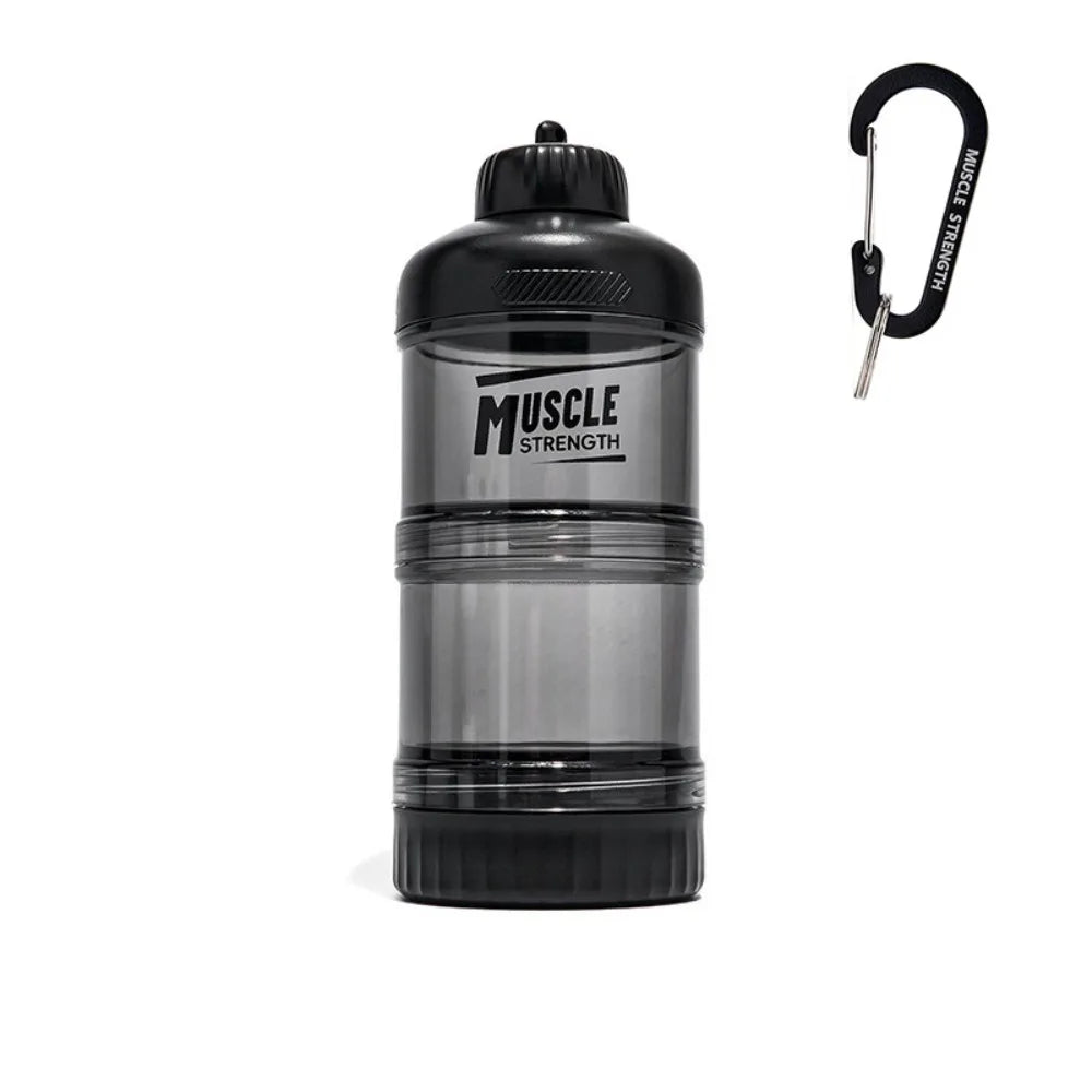 1/2/3 Layer Protein Powder Box Plastic Portable Funnel Fitness Supplement Bottle Durable with Mountaineering Buckle Snack Can