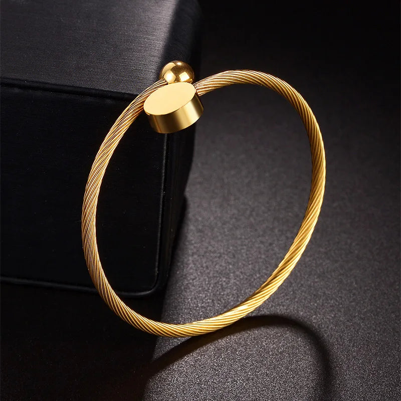 Fashion 2023 New Gold Color Star Charm Bangle For Women Stainless Steel Flower Circle Bracelet Girl Party Jewelry Gift