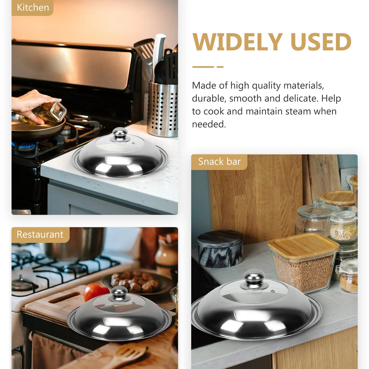 Stainless Steel Pot Lid With Clear Tempered Glass Cover Anti-Scald Vent Universal Fit For Cookware Kitchen Gadget Cooking Pot