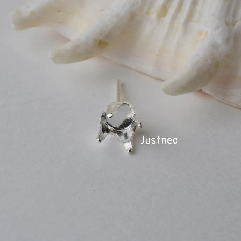 Solid 925 Sterling Silver Snaptite Stud Earring Post 4 Prongs Snap in Setting for Round Stones and Crystals ,1pair