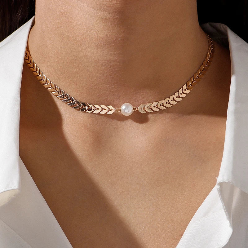 Aihua Simple Copper Beads Chain Choker Necklace for Women Men Kpop Fashion Silver Color Small Ball Short Clavicle Chain Necklace