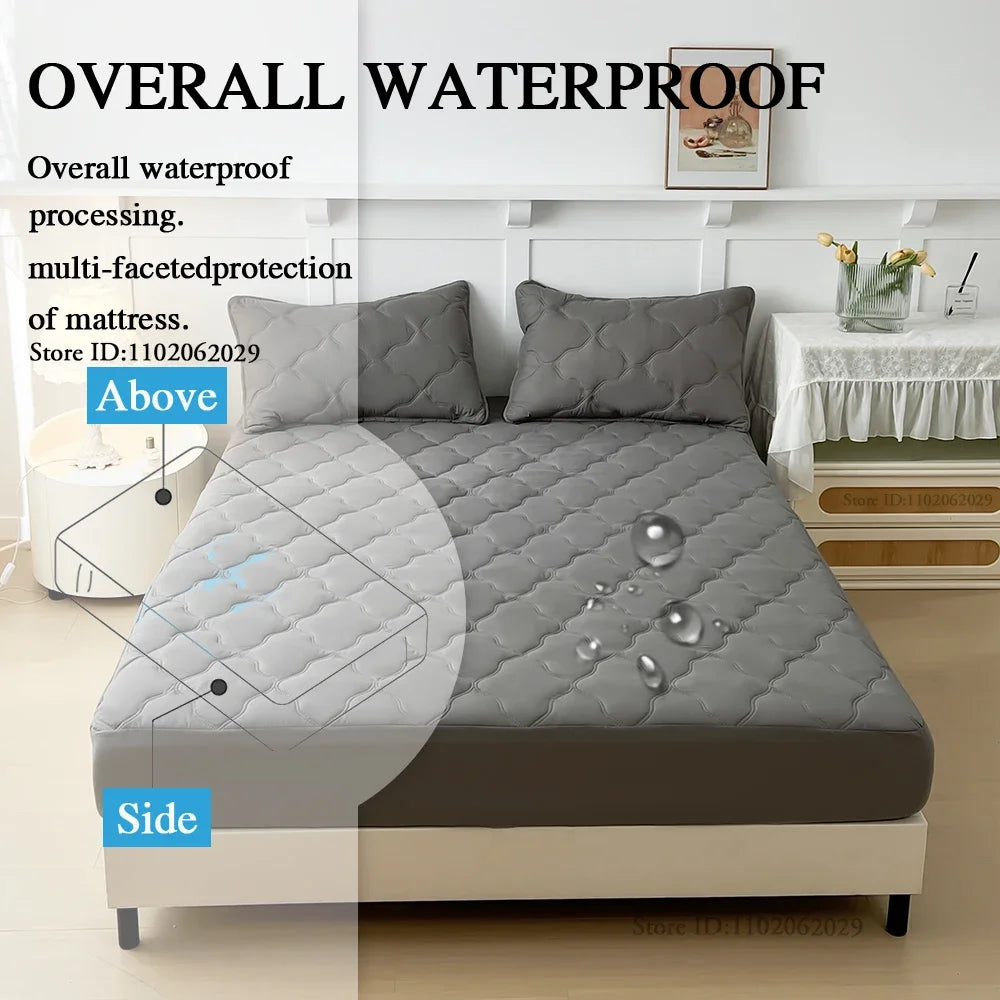 Waterproof Fitted Bed Sheets, Mattress Pads Soft Microfiber Breathable Bedspreads Cover Protector for Single/Double/King/Queen