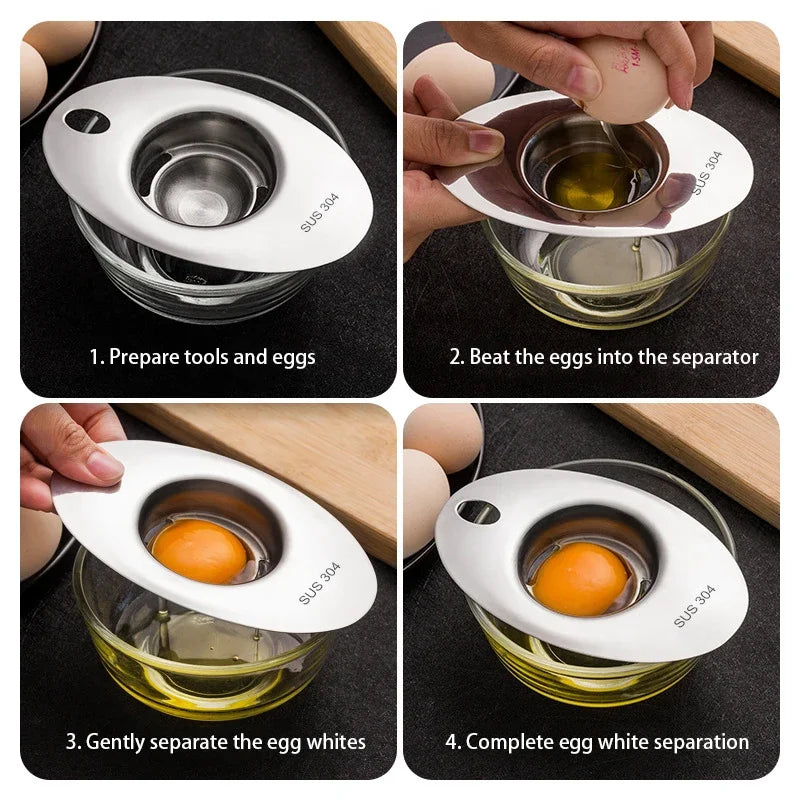 Stainless Steel Egg White Yolk Separator Tool Kitchen Gadget Filter Funnel Divider Spoon for Baking Cooking Easy Use 2 Pieces