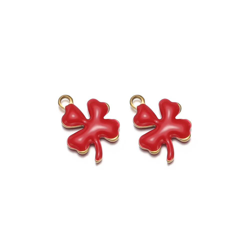 20pcs Stainless Steel Enamel Clover Flower Charms Lucky Pendants DIY Women Jewelry Making for Necklaces Bracelets Accessories