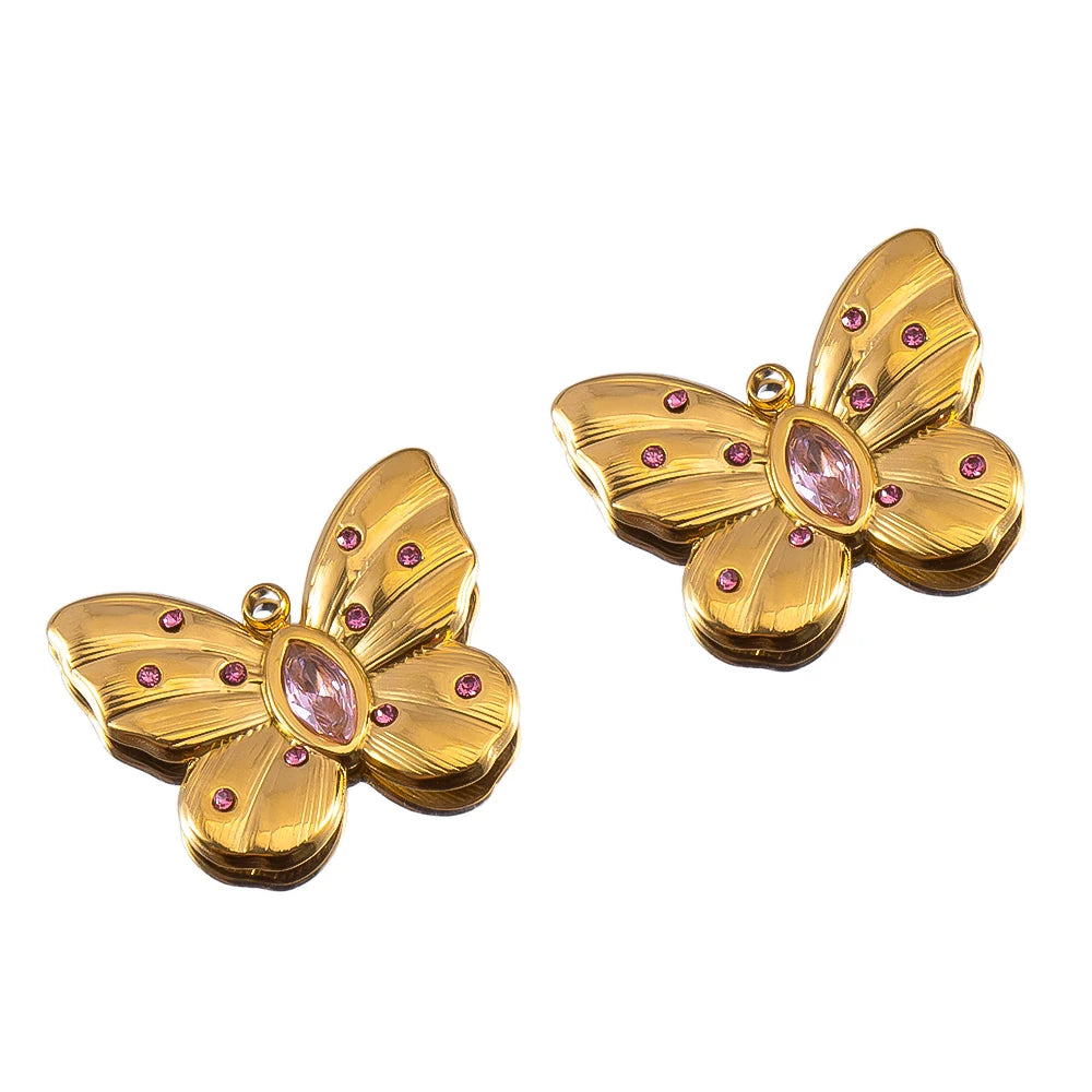 2pcs Enamel Butterfly Lava Love Heart Charms 304 Stainless Steel Pendant Base Crystal Bead DIY Jewelry Making Earrings Necklaces