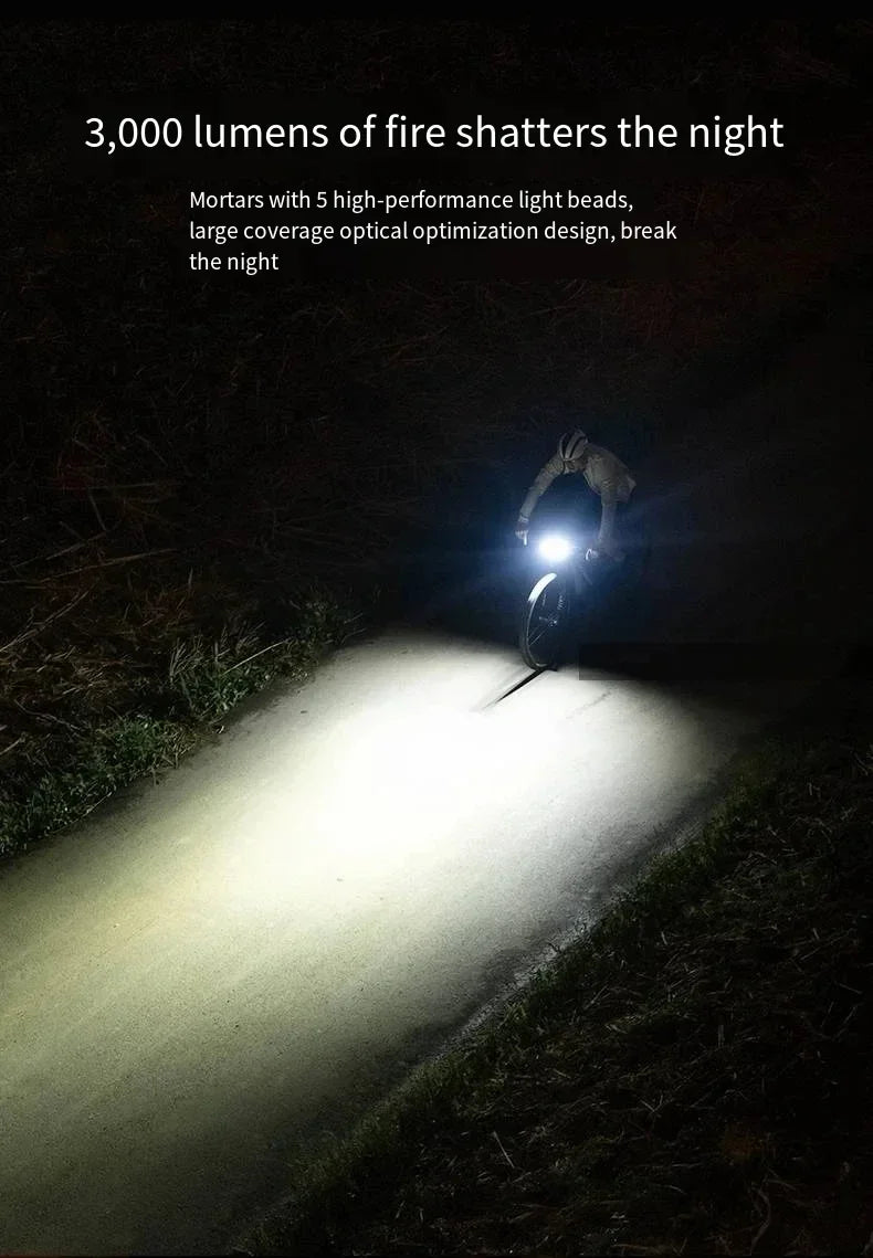 XOSS Bike Light Highlight 3000LM Bicycle Front Light Type-C MTB Road Bike Handlebar Flashlight Bicycle Accessories