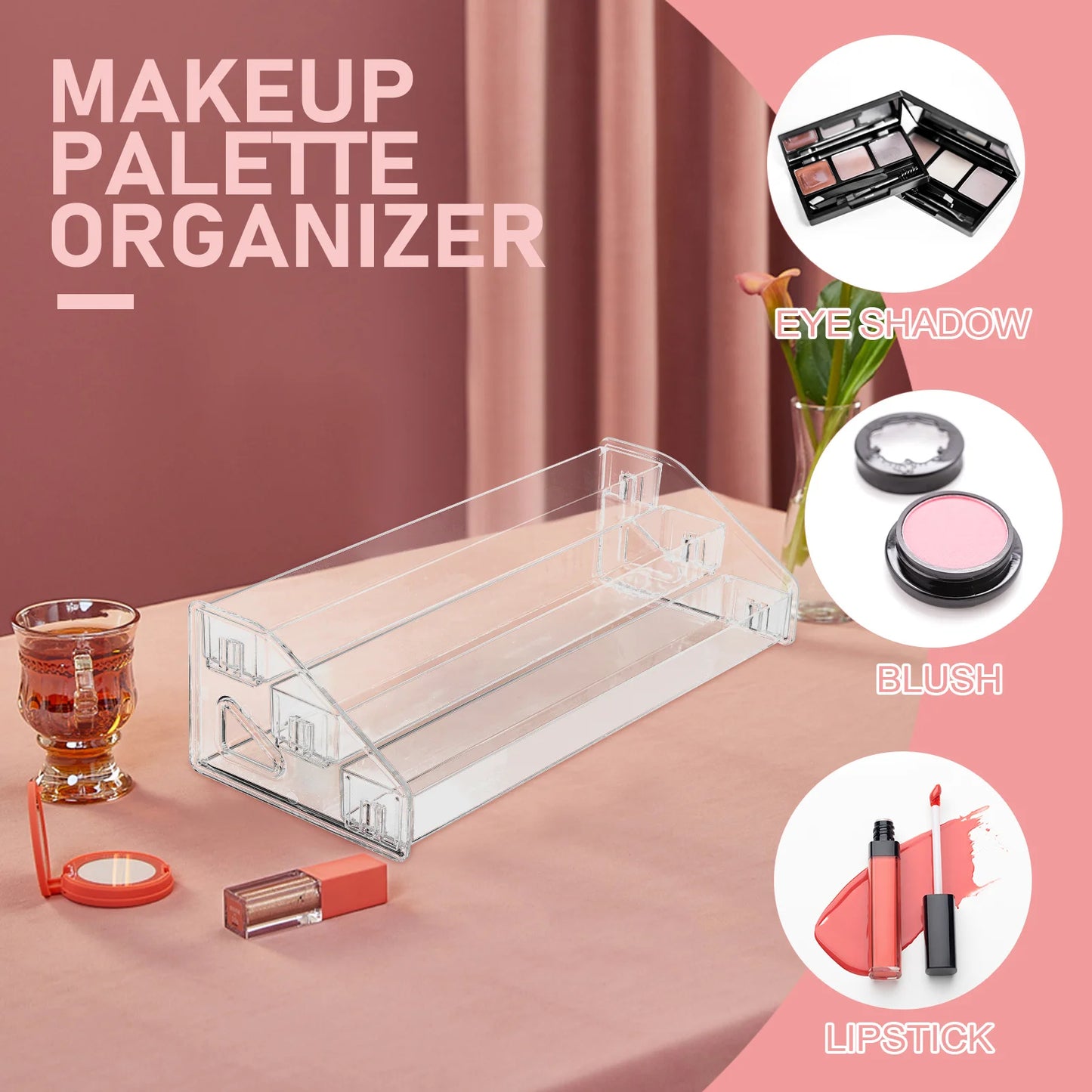 Makeup Organizer Acrylic Eyeshadow Palette Organizer Vanity Storage Box Perfume Nail Polish Holder Compact Display Stand