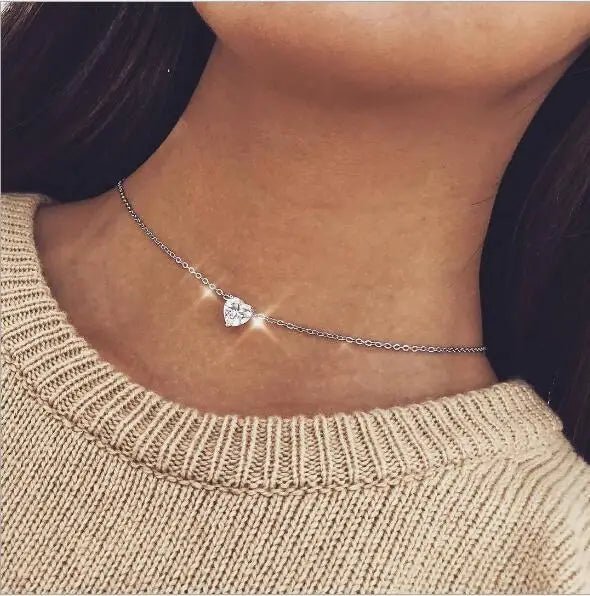 Aihua Simple Copper Beads Chain Choker Necklace for Women Men Kpop Fashion Silver Color Small Ball Short Clavicle Chain Necklace