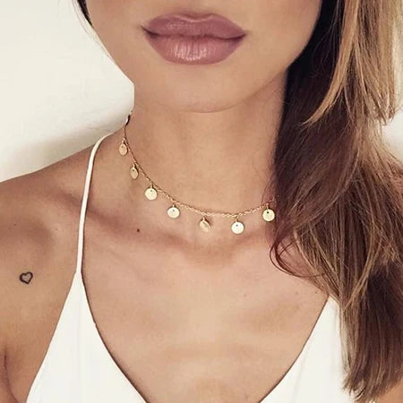 Aihua Simple Copper Beads Chain Choker Necklace for Women Men Kpop Fashion Silver Color Small Ball Short Clavicle Chain Necklace