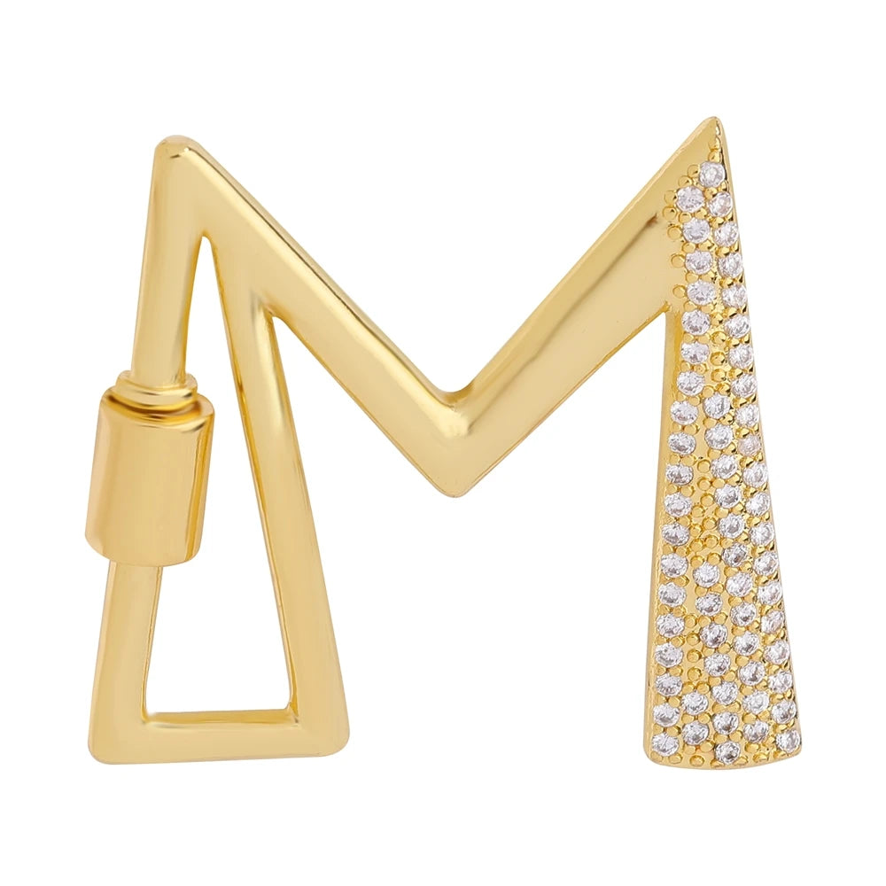 Juya 18K Gold Plated 26 Alphabet Letters Pendant Fasteners Bolt Carabiner Clasps For DIY Women Mesh Chains Name Jewelry Making