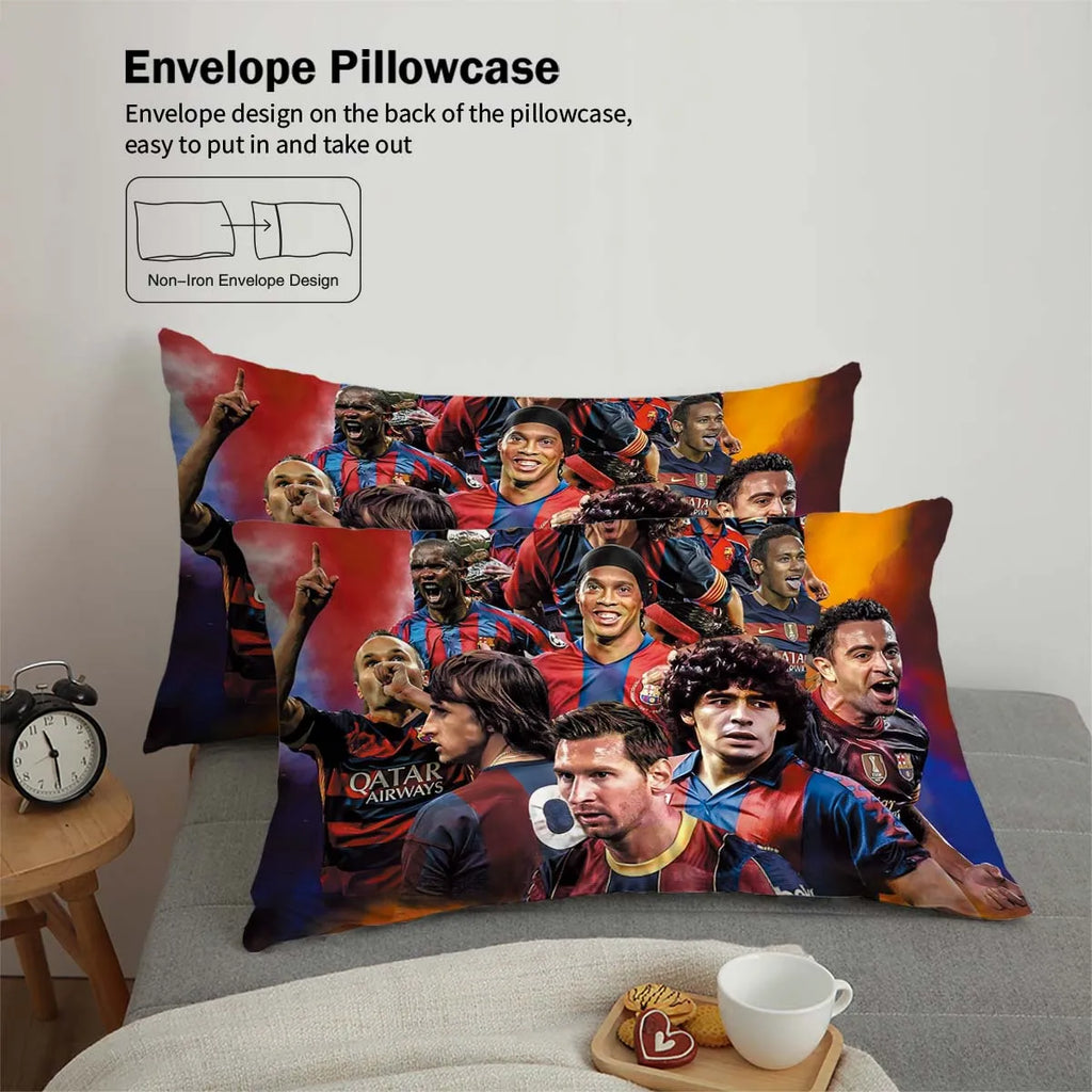 3-Piece Love Football Star Pattern Printed Set (1 duvet cover+2 pillowcases, no core) Soft and Comfortable Bedding Set