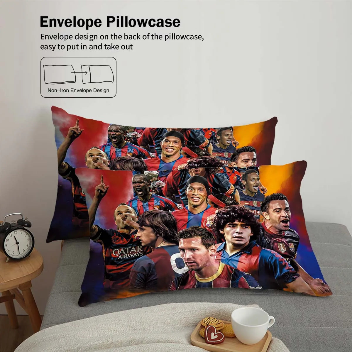 3-Piece Love Football Star Pattern Printed Set (1 duvet cover+2 pillowcases, no core) Soft and Comfortable Bedding Set