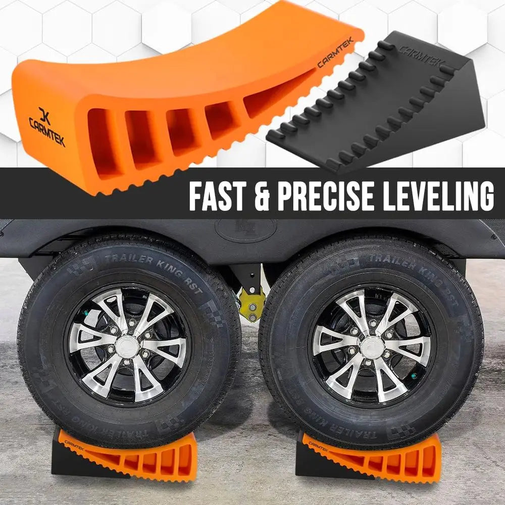 Camper Leveler 2-Pack Kit | Fit Curved RV Levelers with Wheel Chocks for Tight Dual Axle Trailers | Faster RV Leveling System Th