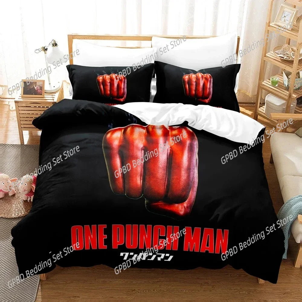 3D Anime Duvet One Punch Man Comfortable Duvet Quilt Cover Pillowcase Bedding Set Children Bedroom Decoration Home Textile