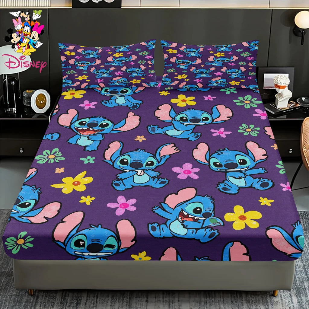 2/3pcs Disney Stitch Chef Fitted Sheet Set 100% Polyester Skin-Friendly & Breathable Bedding Comfortable Cute Soft