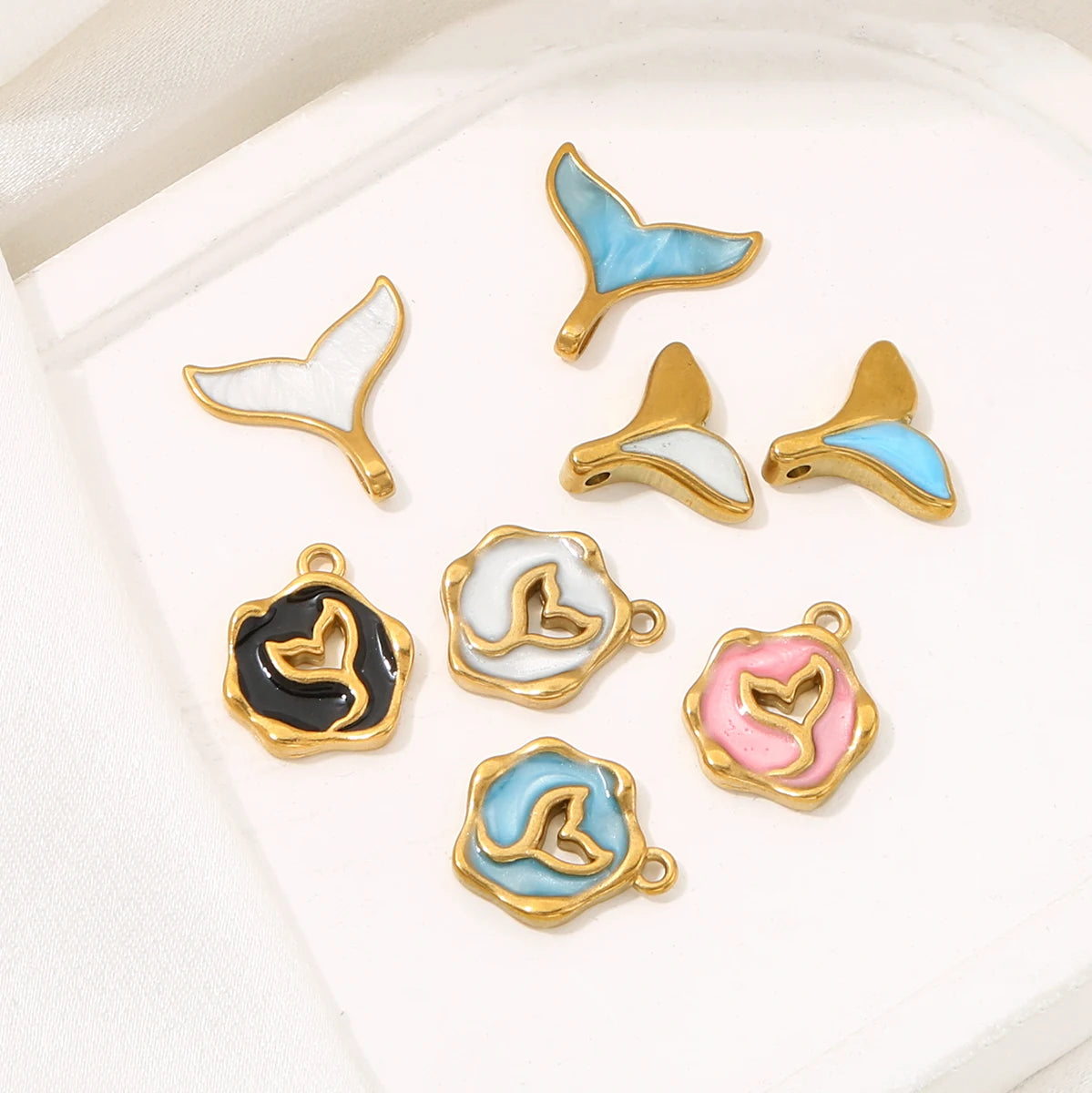 5pcs Stainless Steel Enamel Mermaid Tail Charms Gold-plated for DIY Necklaces Bracelet Earring Jewelry Making Supplies Wholesale