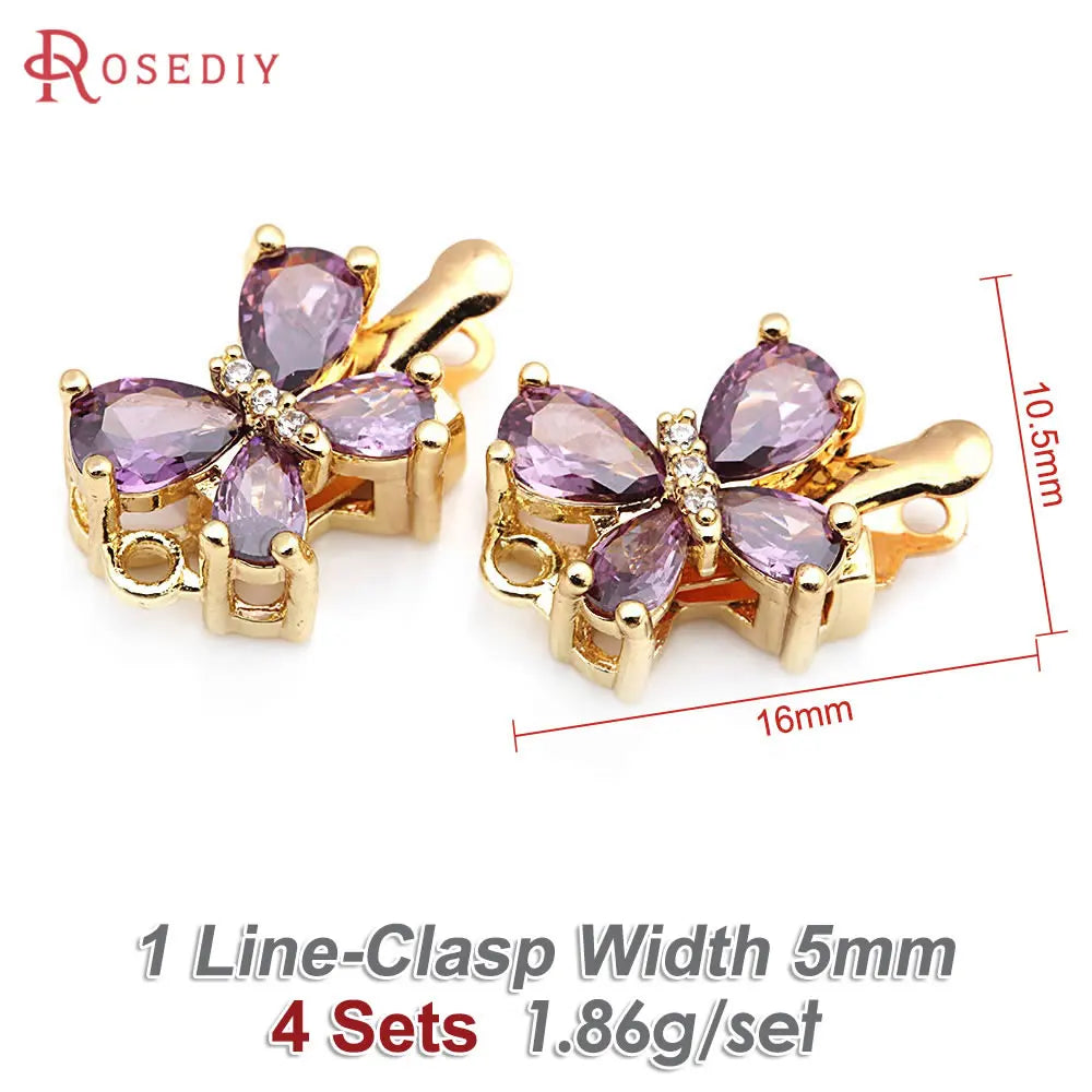 4 Sets 18K Gold Color Brass and Zircon Butterfly 1 Line and 2 Line Necklaces Connect Clasps Diy Jewelry Making Accessories