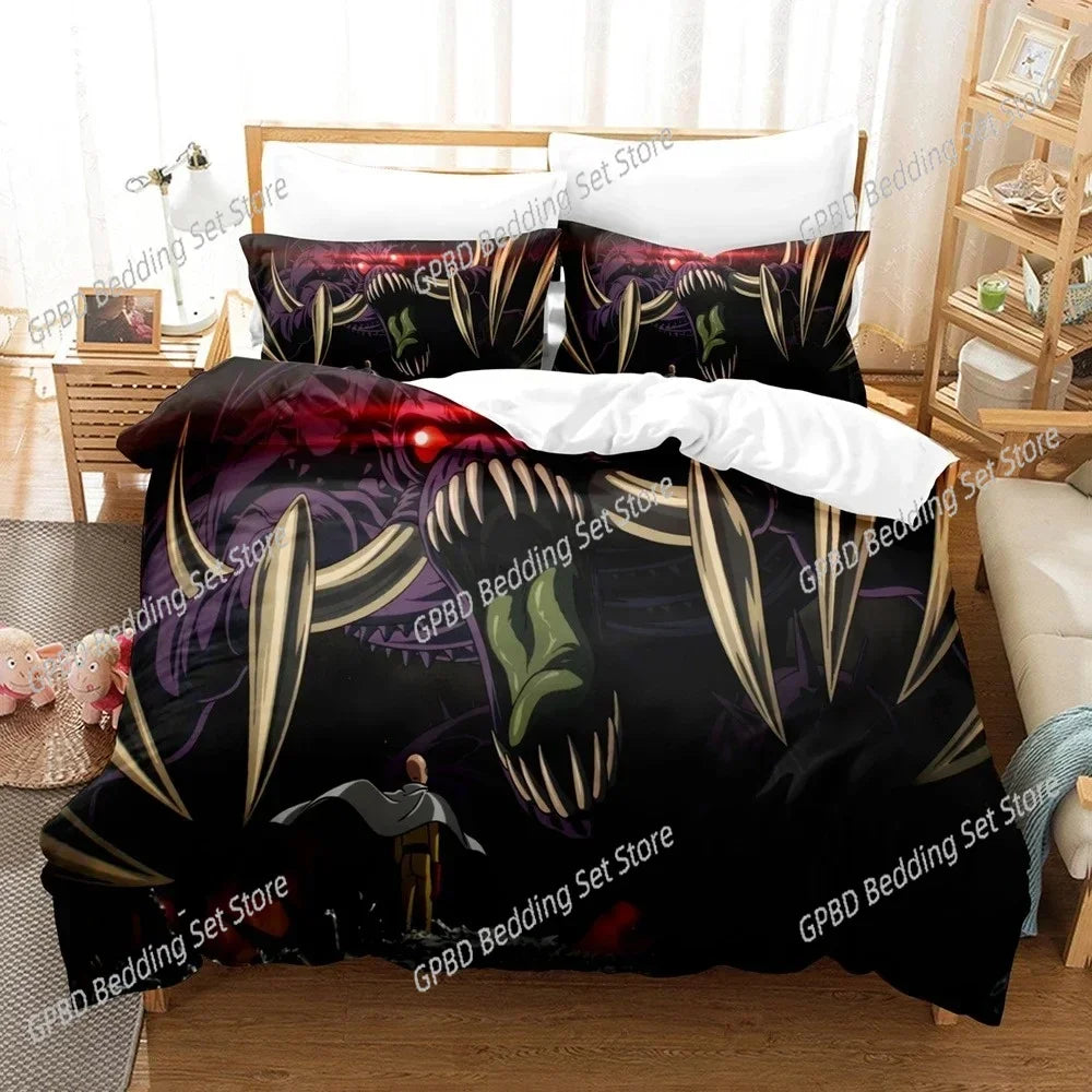 3D Anime Duvet One Punch Man Comfortable Duvet Quilt Cover Pillowcase Bedding Set Children Bedroom Decoration Home Textile