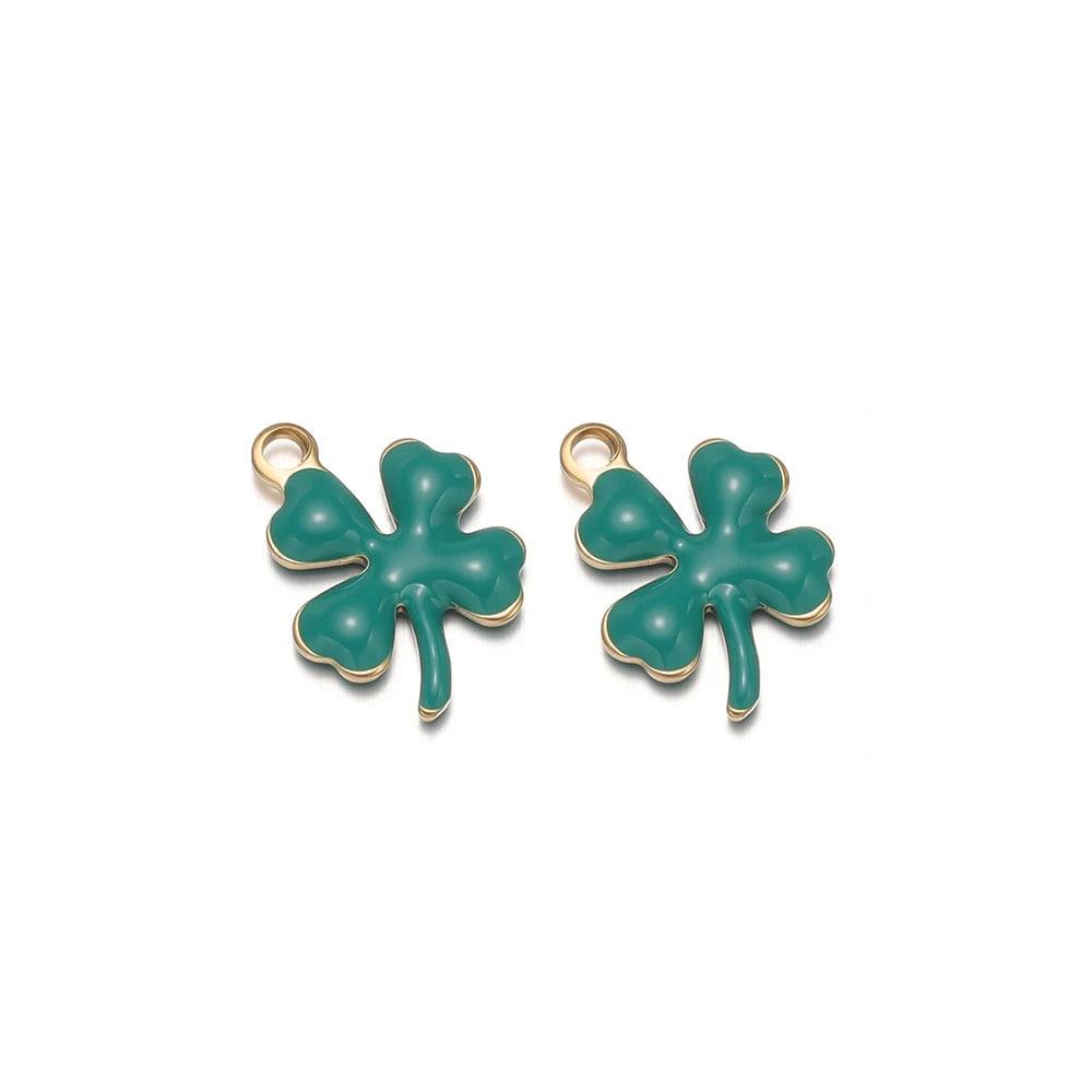 20pcs Stainless Steel Enamel Clover Flower Charms Lucky Pendants DIY Women Jewelry Making for Necklaces Bracelets Accessories