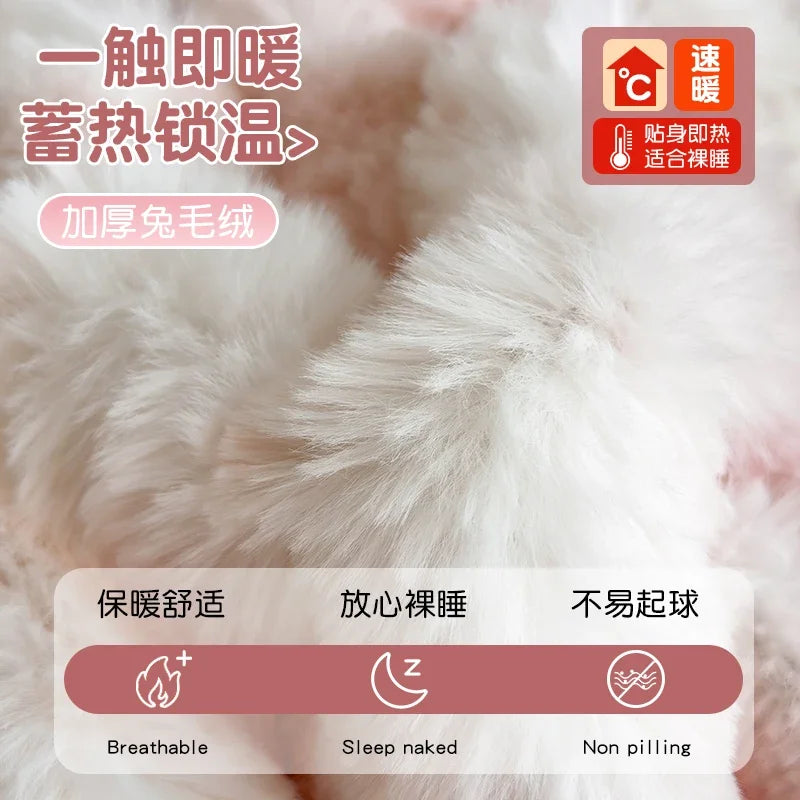 2024 new thickened rabbit plush mattress single piece winter warm plush sheet cover all-inclusive mattress protective cover
