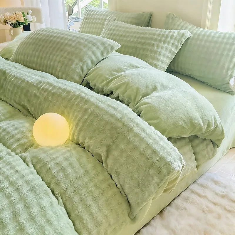 New Rabbit Fur Thickened Milk Velvet Duvet Cover Set Machine Washable Soft SkinFriendly Warm Bed Sheet for Home and Hotel 침구 풀세트